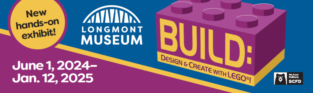 A banner promoting the Museum LEGO exhibit with a colorful LEGO block