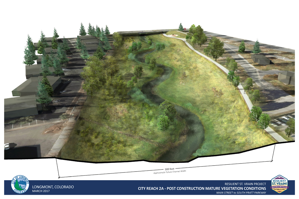 Main Street to S Pratt Parkway conditions post-construction with mature vegetation