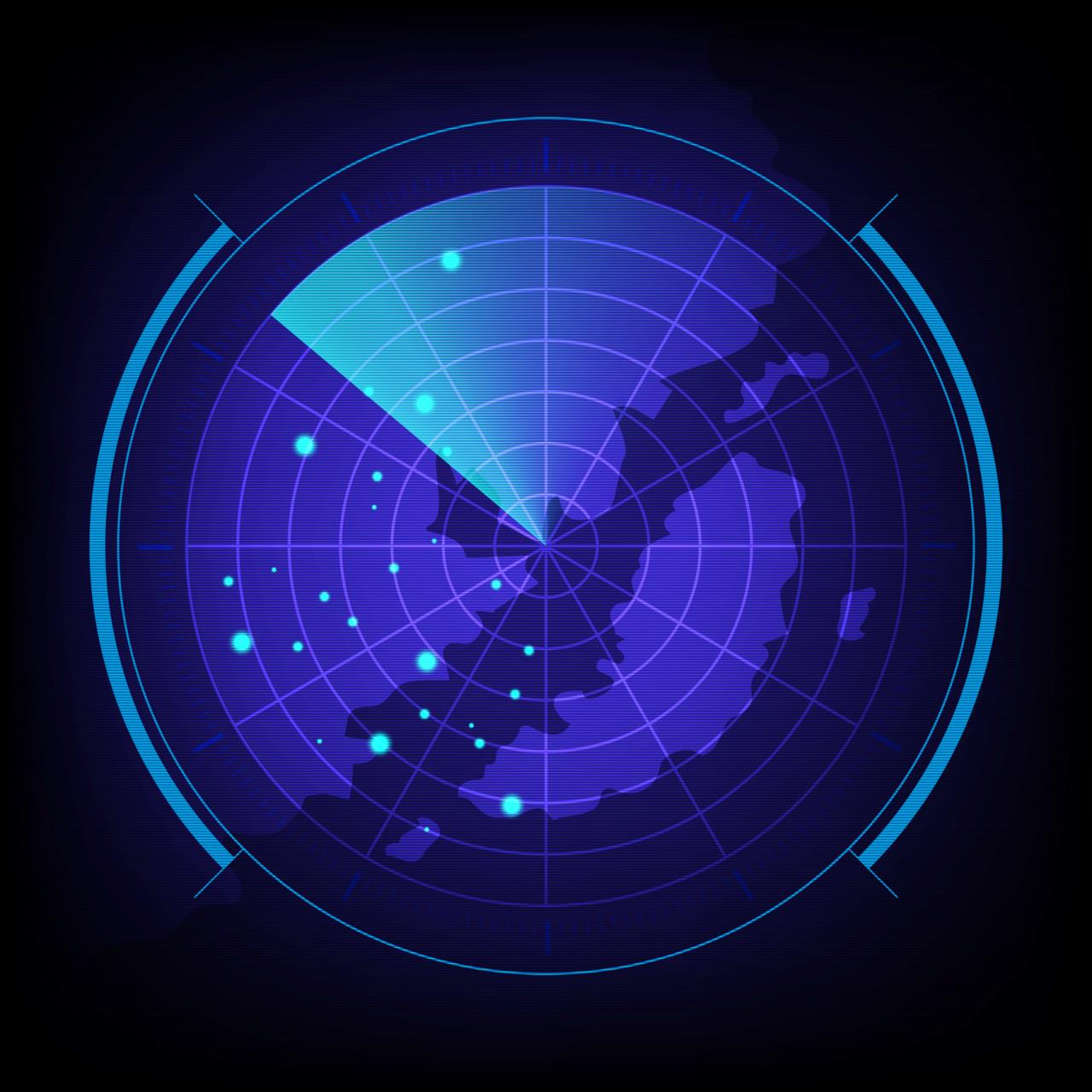 Blue image of air traffic control radar