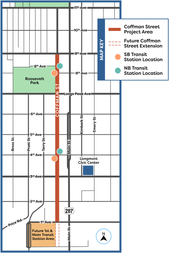 A Project Line Map of the proposed Coffman Street Busway