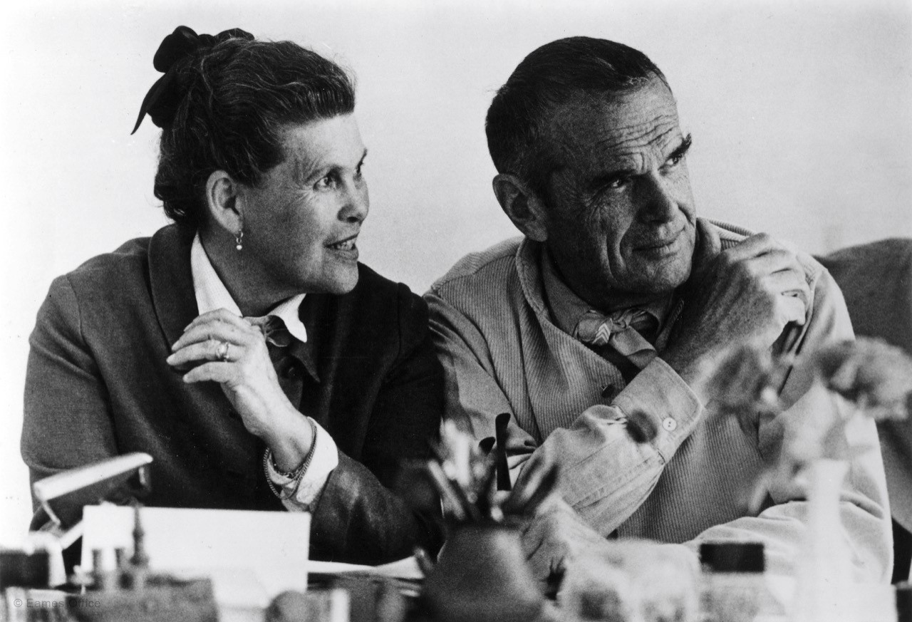 Photograph of Charles and Ray Eames in black and white