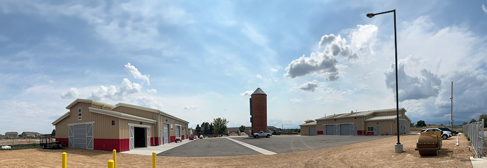 The Ute Creek Golf Course Maintenance Facility is seen on a sunny day.