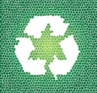 Recycle symbol in white on green abstract background