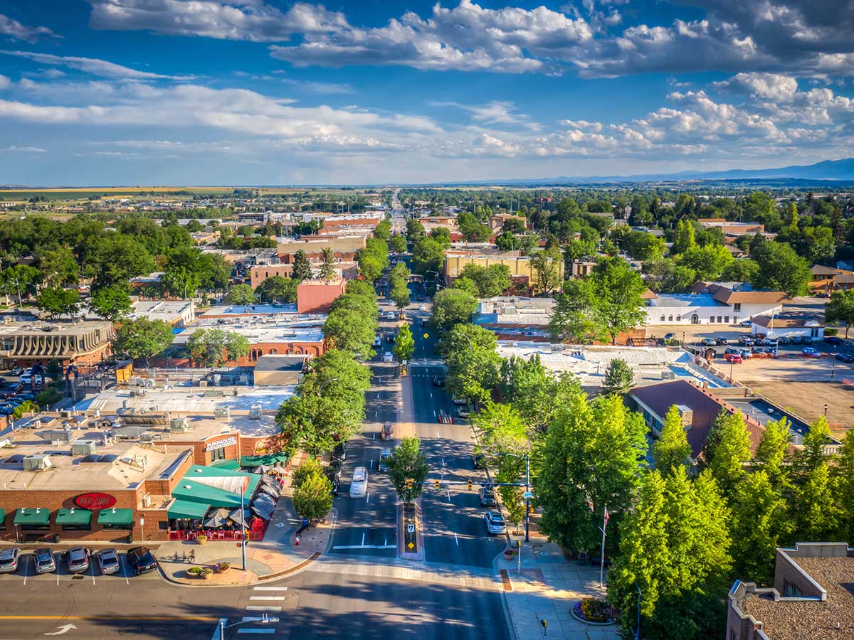 The City of Longmont, Colorado is seen from the air.