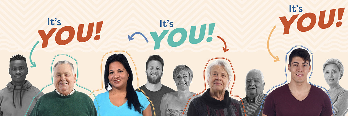 Text says "It's You" and arrows point to several people of different gender, race, color and age.