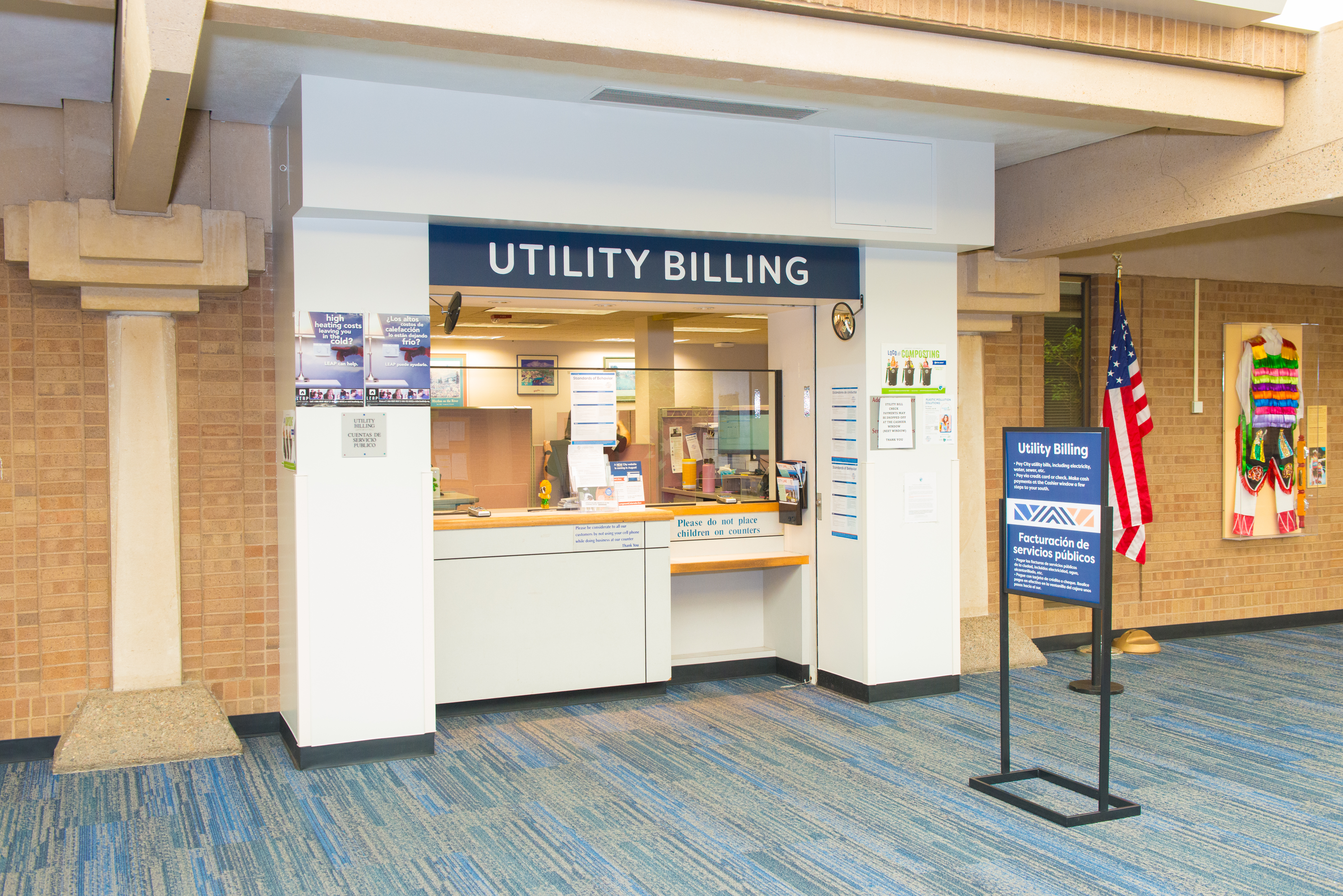 Utility Billing Service desk in the Longmont Civic Center.